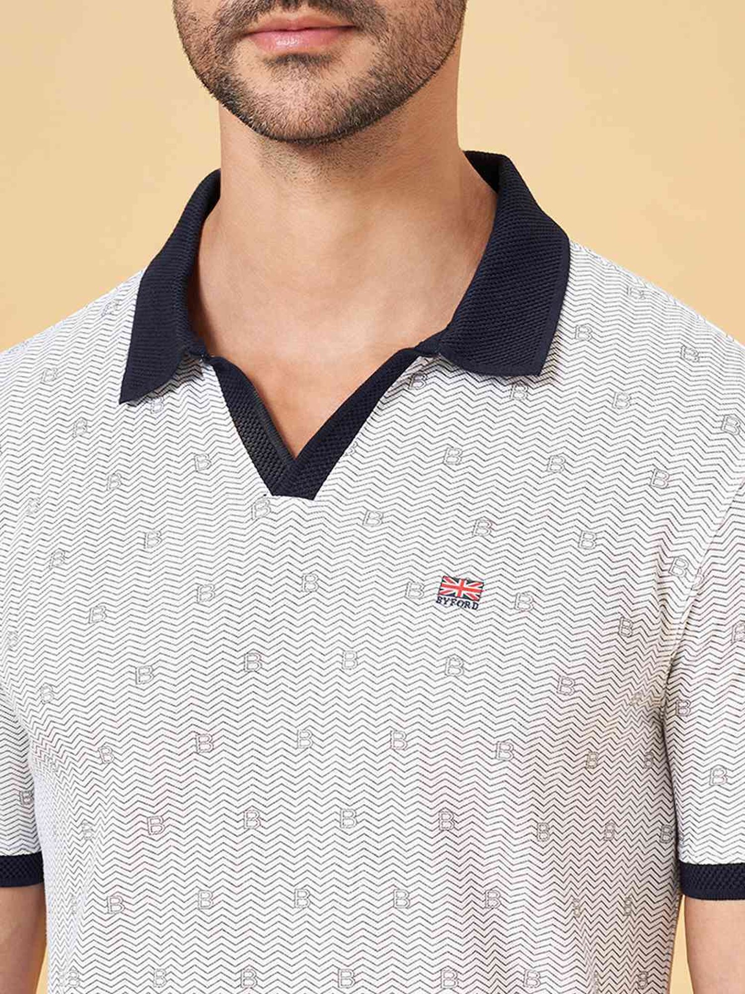 Byford By Pantaloons Navy Slim Fit Printed Polo T-Shirt