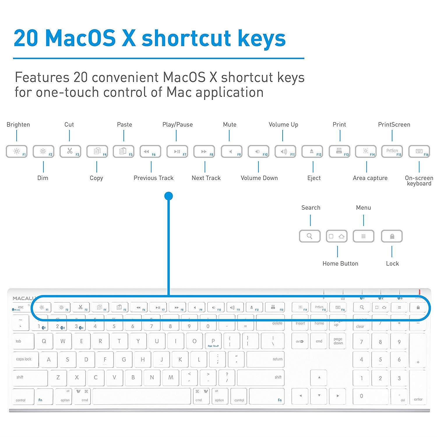 Macally Wireless Bluetooth Keyboard with Numeric Keypad for Laptops, Computers (Apple: Mac, iMac, MacBook Pro/Air, iOS, iPhone, iPad | Windows: PC and Android), Smartphones, Tablets (ACEBTKEY)