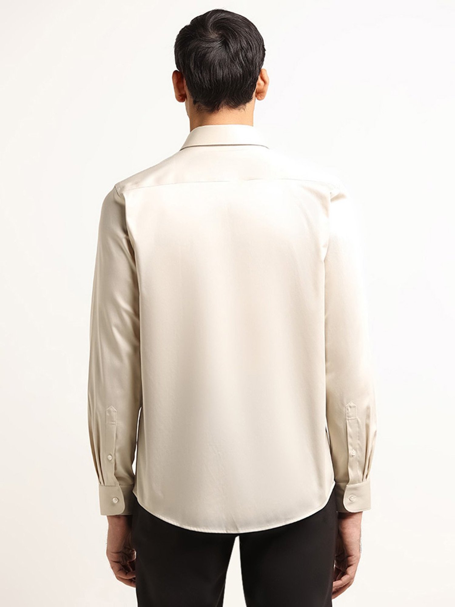 WES Formals by Westside Beige Solid Slim Fit Shirt