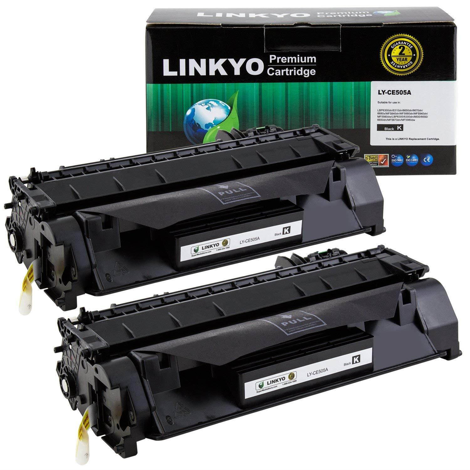 LINKYO Compatible Toner Cartridge Replacement for HP 05A CE505A (Black, 2-Pack)