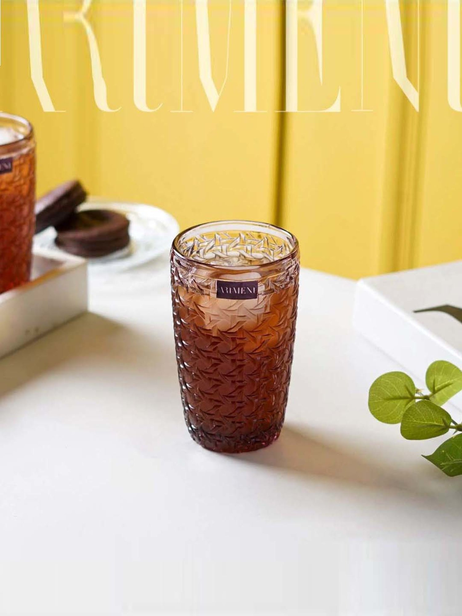 The Artment Criss-Cross Impressions Maroon Crystal Tumbler (0.39 L) - Set of 8