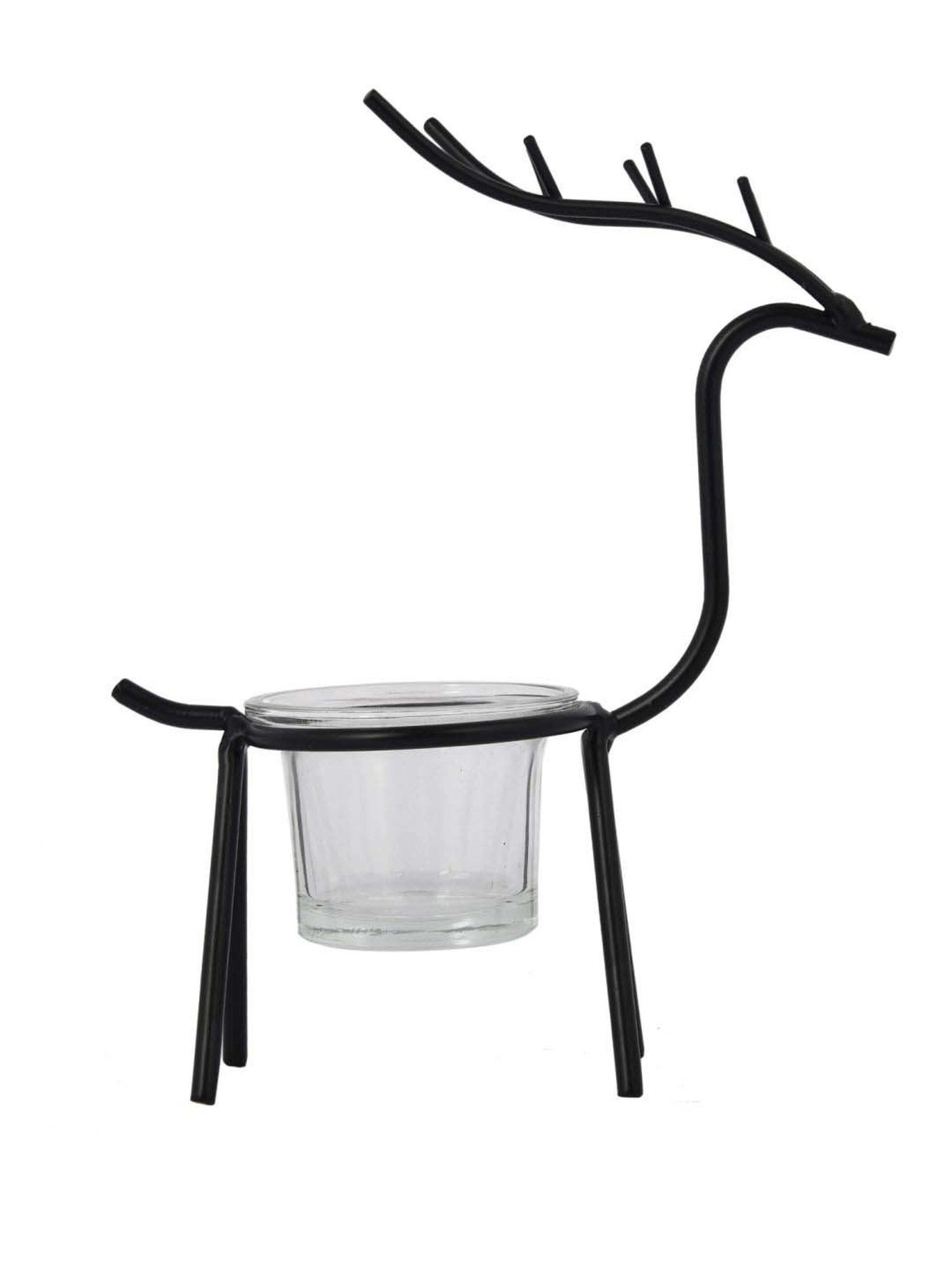 Tayhaa Black & Transparent Metal Reindeer Tealight Candle Holder