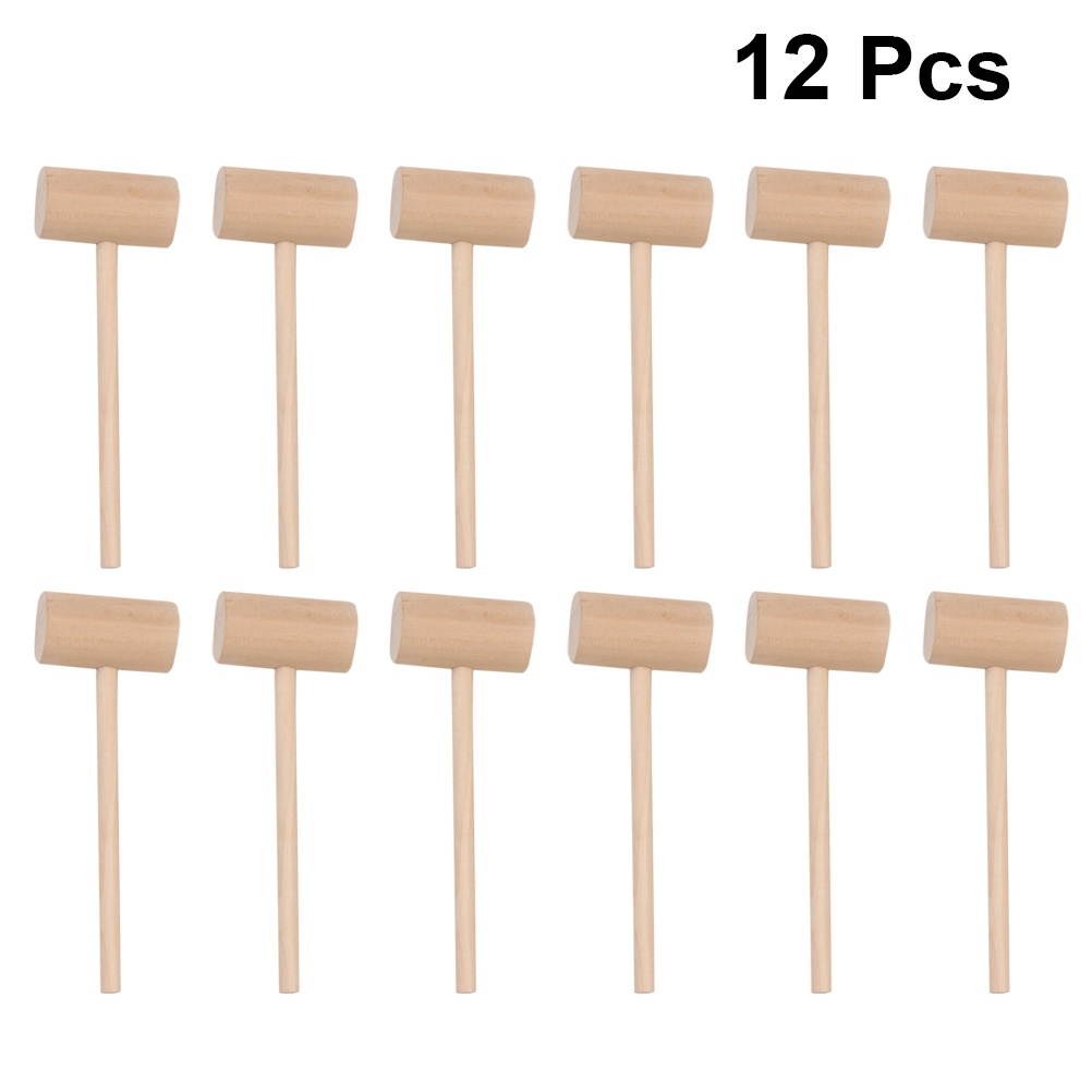 12pcs Solid Wood Mini Hammers Hitting Hammer Cake Mallet Kids Educational Toy (Round)