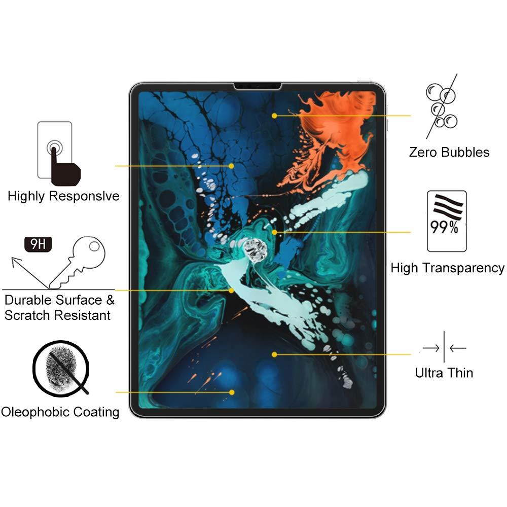 Fintie Tempered Glass Screen Protector for iPad Pro 12.9 3rd Gen 2018, [Support Face ID] Anti Scratch Premium HD Clear 9H Hardness for All Screen iPad Pro 12.9 inch 2018