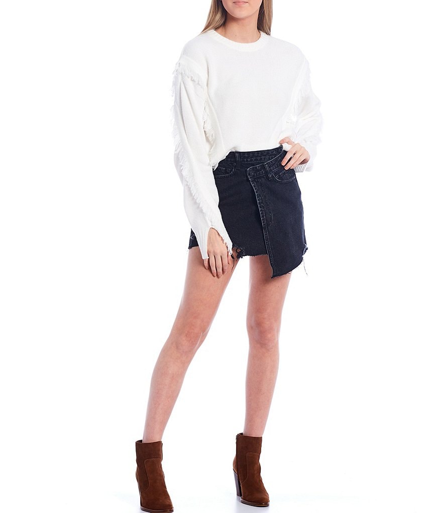 A Loves A Distress Hem High Rise Stretch Denim Skirt