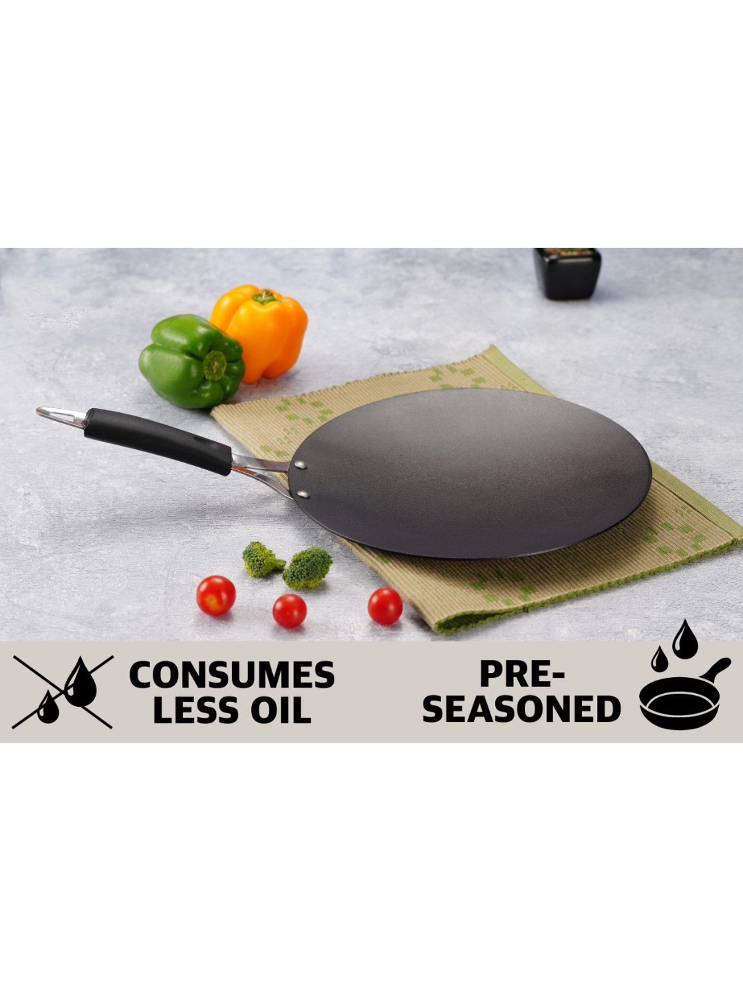 Sumeet  Pre Seasoned Carbon Steel (Iron) Concave Tawa for Roti, 25cm, Gas & Induction-Friendly
