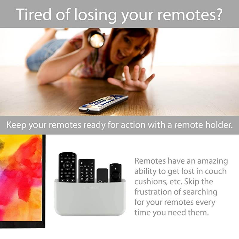 HoleFree Remote Holders Eliminate Need to Drill Holes in Your Wall for 3 or 4 Remotes White Quantity 2