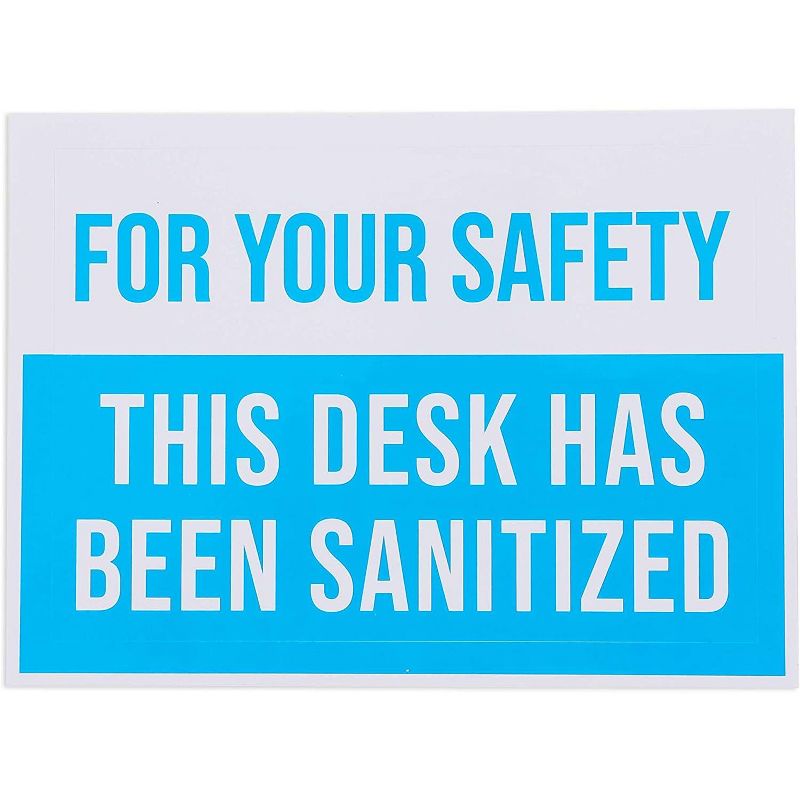 10-Pack Safety Sticker Sign Small Decal of This Desk Has Been Sanitized (5x3.5 inches, Blue)