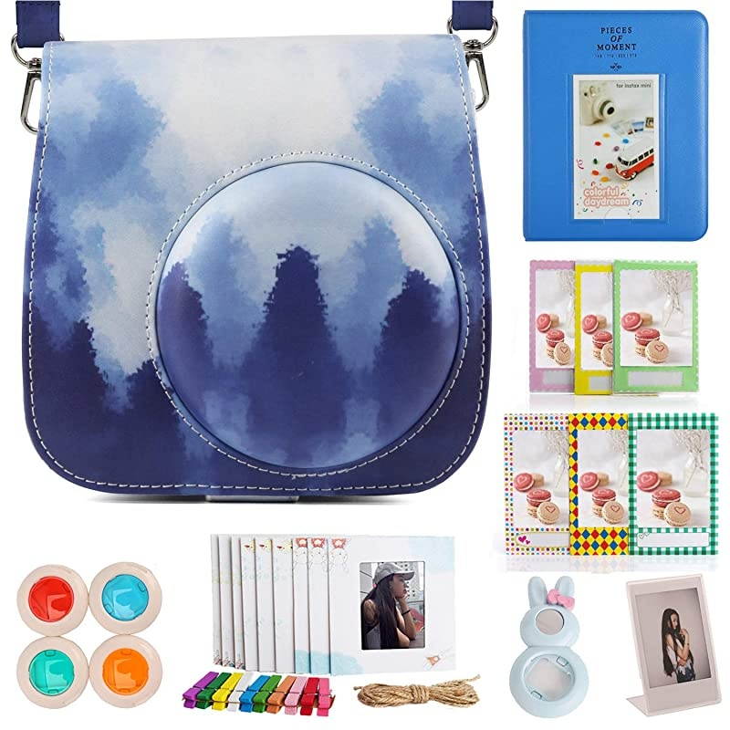 Stripe Accessories Bundle for Fujifilm Instanx Mini 9 8 8+(Mini Camera case/Polaroid Album/Instax Photo Frames/Film Stickers/Filters/Selfi-Lens)