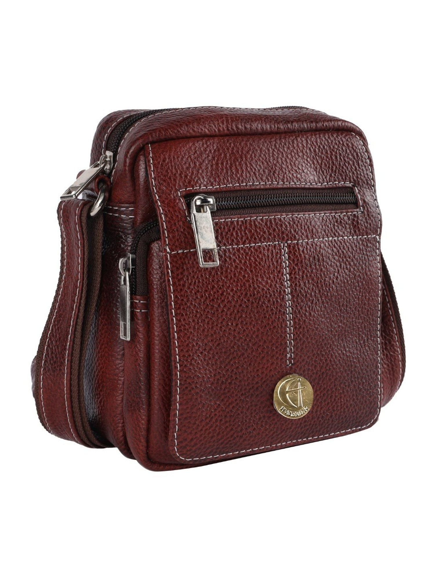 HiLEDER Brown Textured Small Leather 7 inch Cross Body Bag