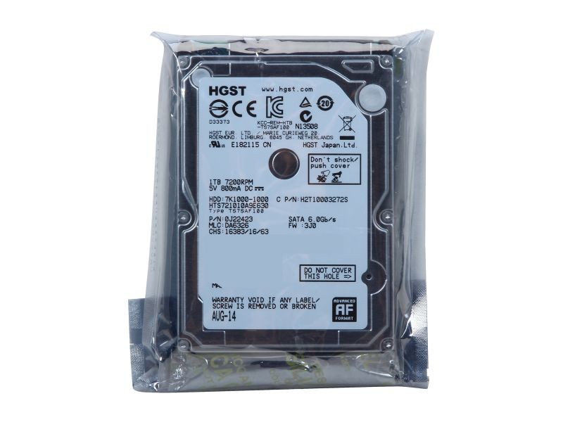 HGST Travelstar 7K1000 HTS721010A9E630 (0J22423) 1TB 7200 RPM 32MB Cache SATA 6.0Gb/s 2.5" Internal Notebook Hard Drive (Standard Model) Bare Drive