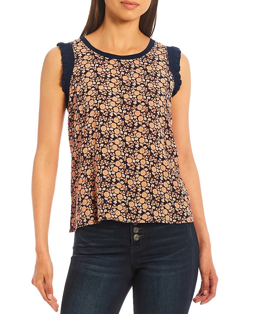 Ella Moss Declyn Daisy Meadow Print Flutter Sleeve Tank