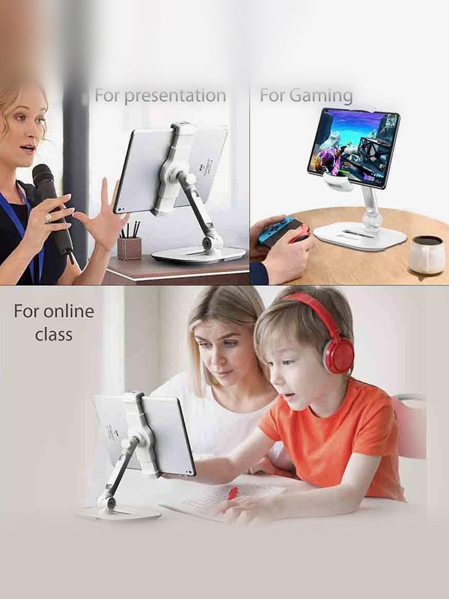 Gripp Premium Metal Table Top Pivot Mobile Holder Stand With Anti Slip (White)