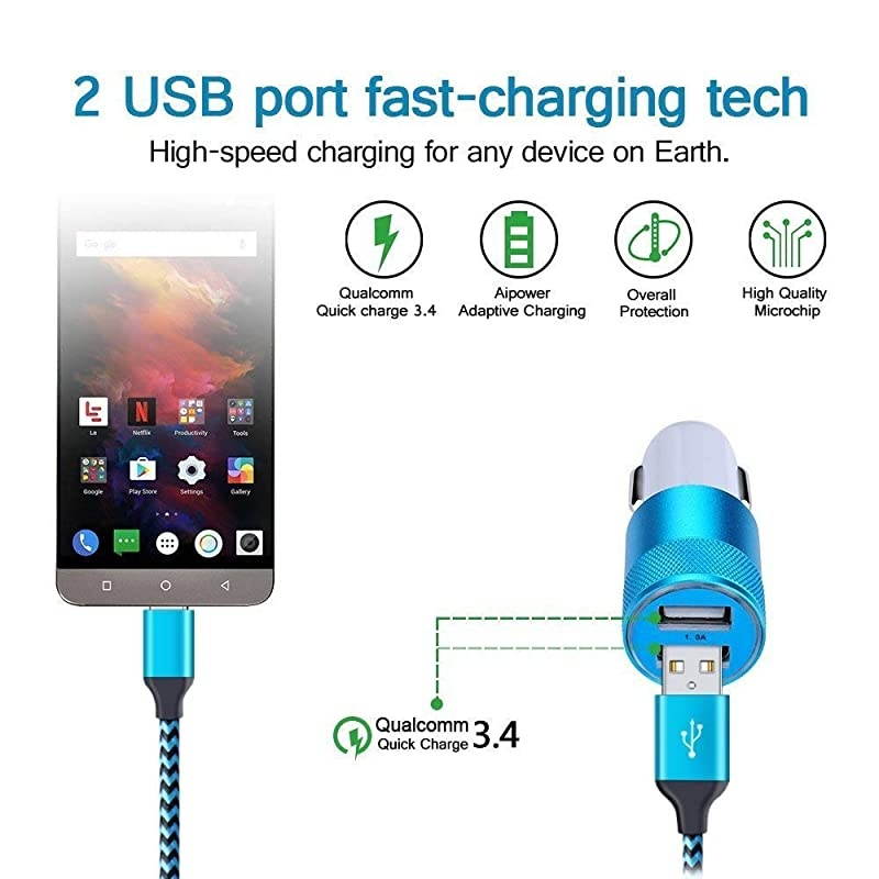 Type C Charger Set Compatible with LG Stylo 5 4 V40 G8 G7,Google Pixel 3a/3a XL,4/3 XL,Samsung Galaxy S21 S20 Note 10/S10e,Moto G7 Plus/G8 Play,Wall Fast Charger Box,Car Adapter,2 Pack 6Ft C Cable