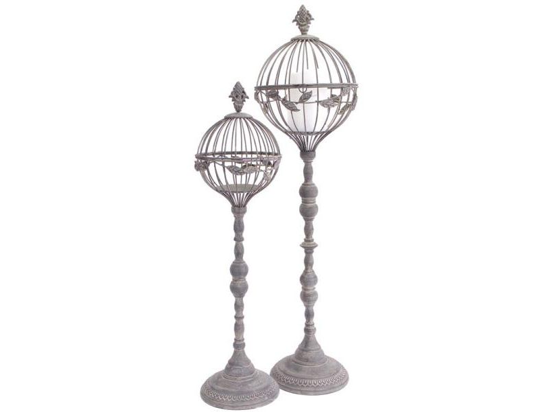 Melrose Set of 2 Distressed Finish Dome Pillar Candle Holders with Leaf Design