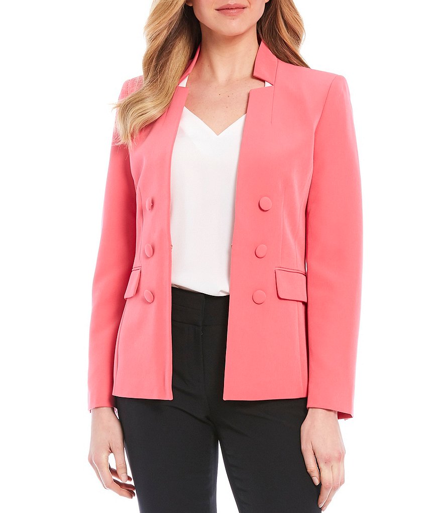Tahari ASL Long Sleeve Milano Twill Faux Double Breasted Jacket