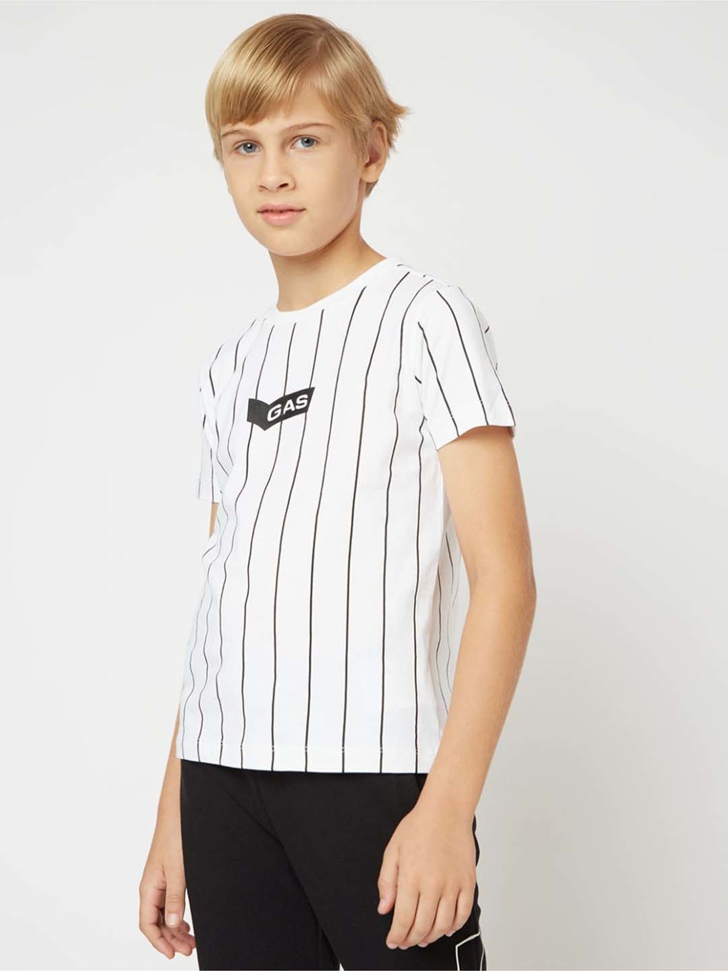 Gas Kids White Cotton Striped T-Shirt