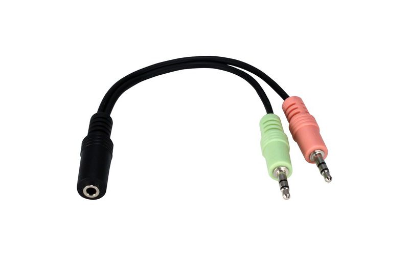 QVS 6 Inches 3.5mm Speaker/Microphone Headset Splitter - 6" Mini-phone Audio Cable for Smartphone, Speaker, Headset, Audio Device