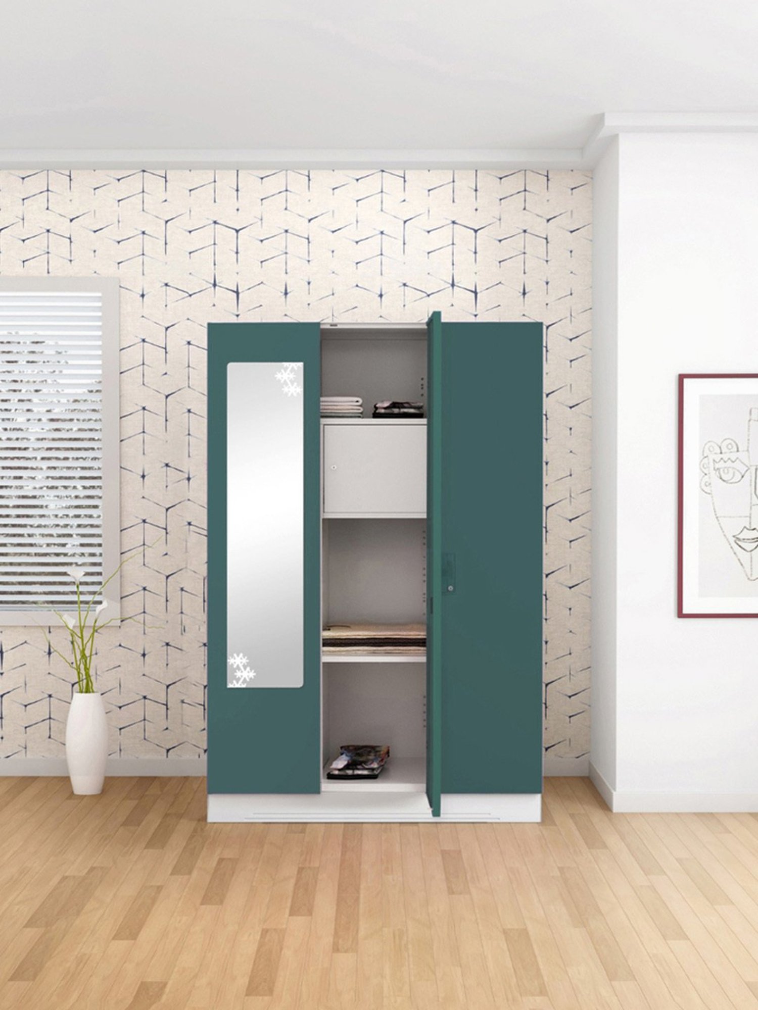 Godrej Interio Slimline 3-Door Steel Almirah, Tex Sea Pine (1-Year Warranty, 1 Locker)