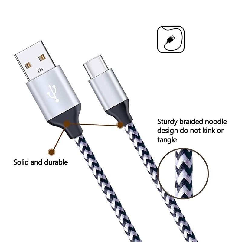 Braided USB C Cable 21A Wall Charger Adapter Block Plug with 2Pack 6FT Long Type C Charger Cable Cord Replacement for Samsung Galaxy Note 10 S10e MacBookLG V30 V40 Stylo 4 5 G7 Thinq