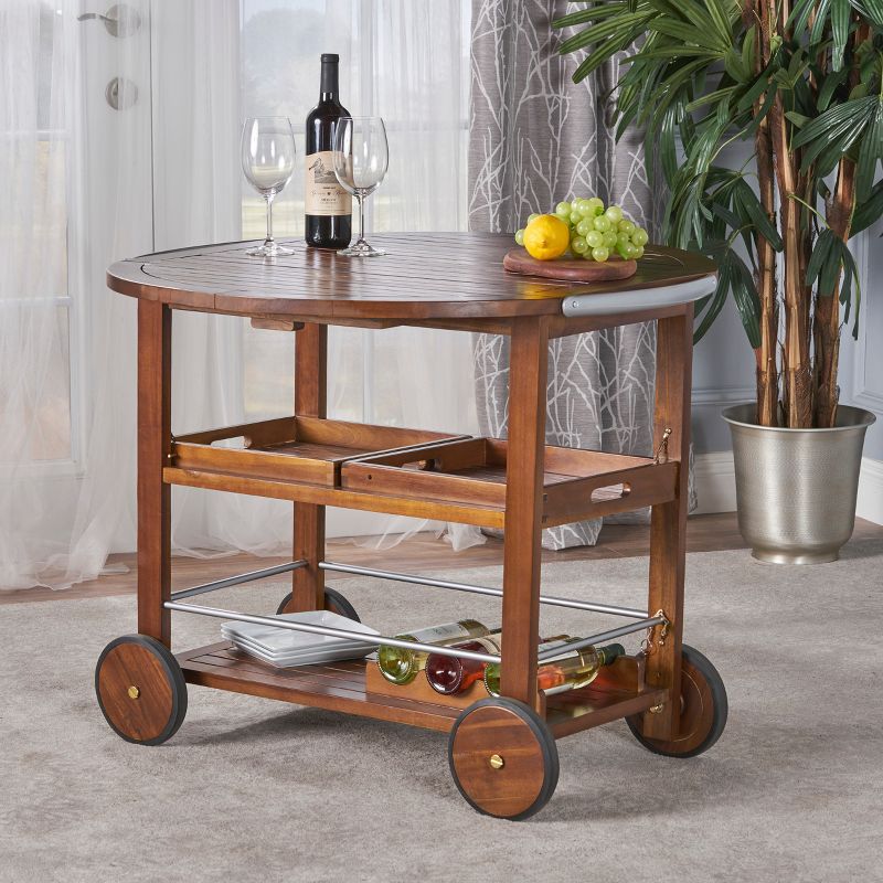 Flash Furniture Castleberry Rustic Wood Grain and Iron Kitchen Serving and Bar Cart