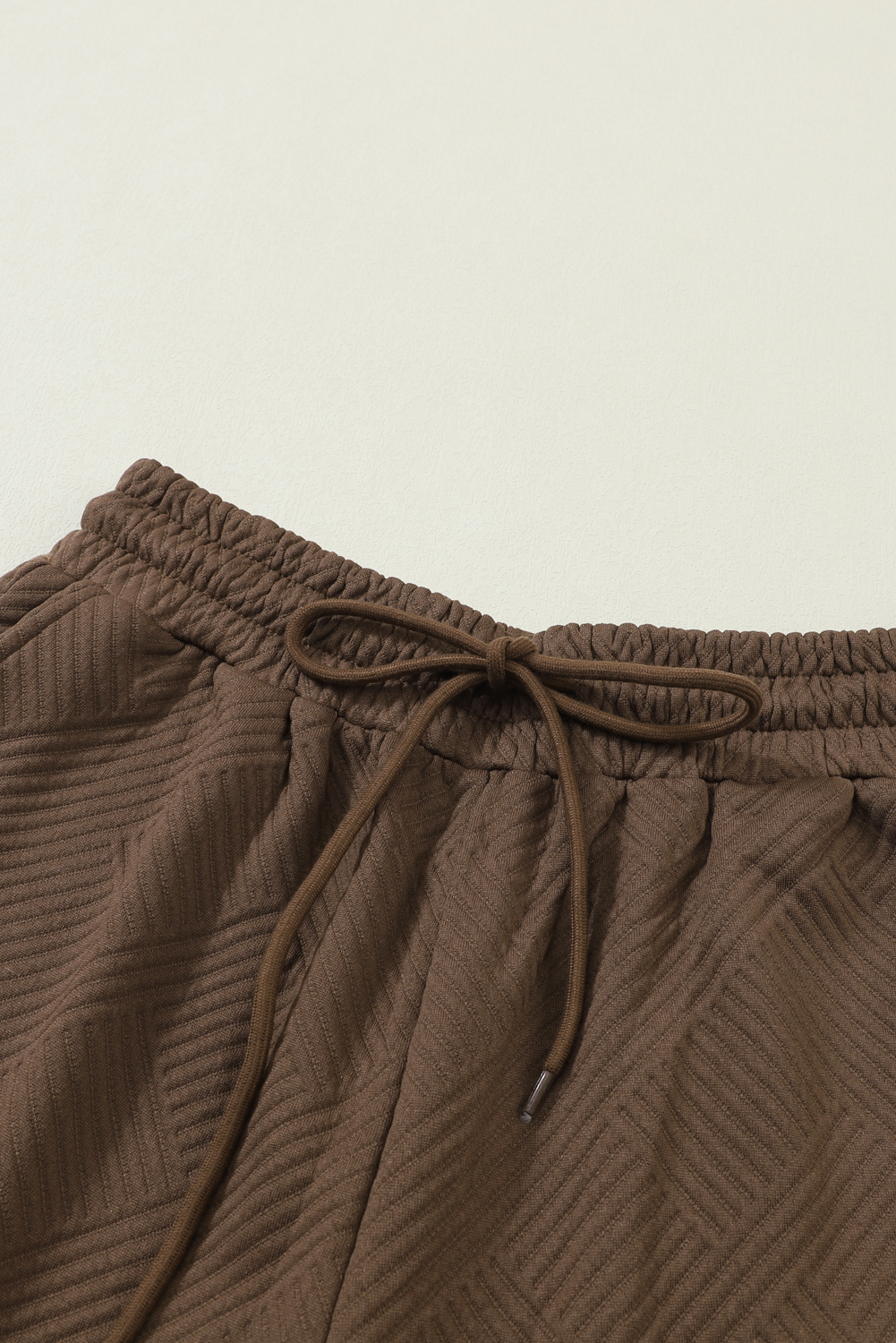 Brown Textured Loose Fit T Shirt and Drawstring Pants Set