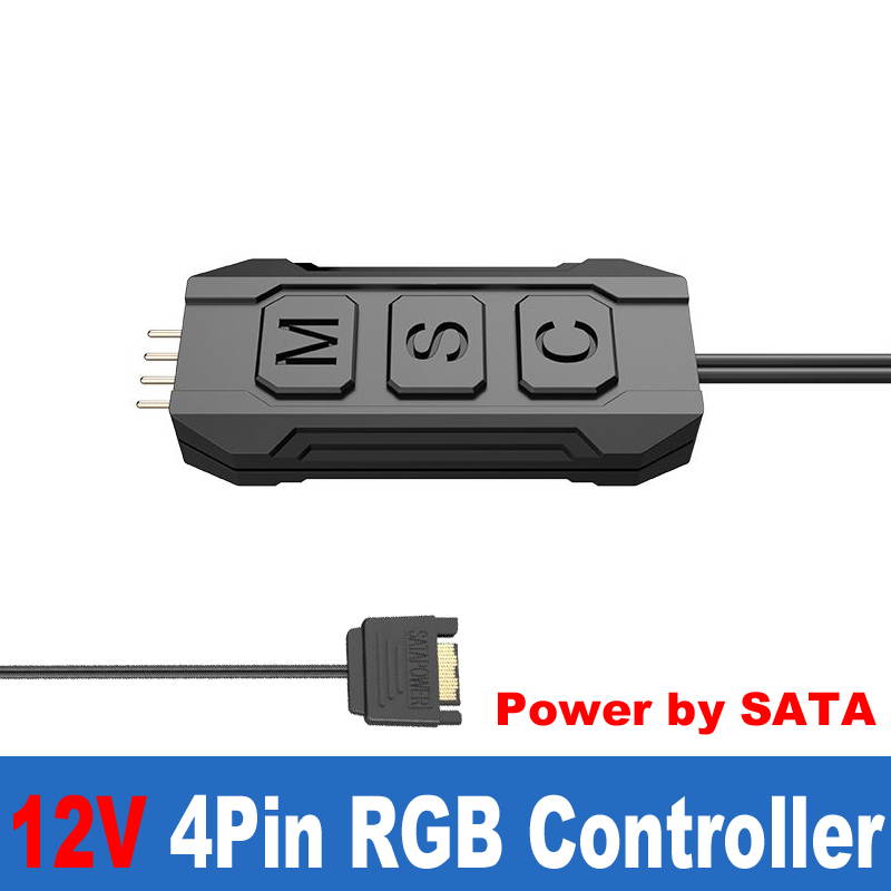 EnLabs 12V 4pin RGB Controller Cable for Computer Case Fan,SATA Powered 3 Button RGB Control Adapter for LED Strip Lights,PC Cooling Water Liquid Radiators