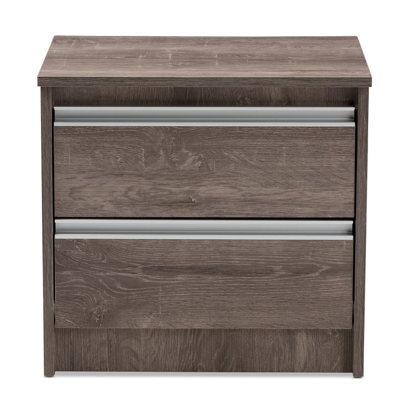 Gallia Modern and Contemporary Oak Finished 2 Drawer Nightstand Brown - Baxton Studio