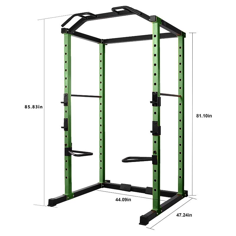 HulkFit HFPC-GR 1,000 Pound Capacity Adjustable Power Cage with 2 Safety Bars and Dip Bars & Customizable Add Ons, Cage Only, Green