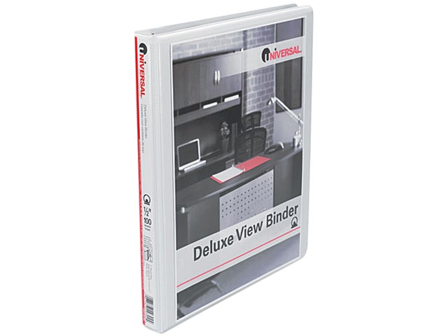 UNIVERSAL Deluxe Round Ring View Binder 1/2" Capacity White 20702