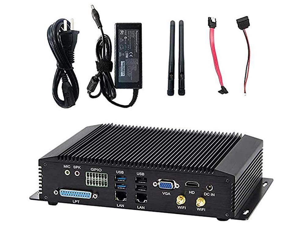 Partaker Fanless Industrial PC,Mini Desktop Computer with Intel Core i7 8550U Quad Core CPU, 4GB Ram 128GB SSD,6xCOM, 4xUSB 3.0, 4xUSB 2.0, 2xLAN, GPIO, LPT, HD Port, VGA, Wi-Fi, PS/2,Windows 10 Pro