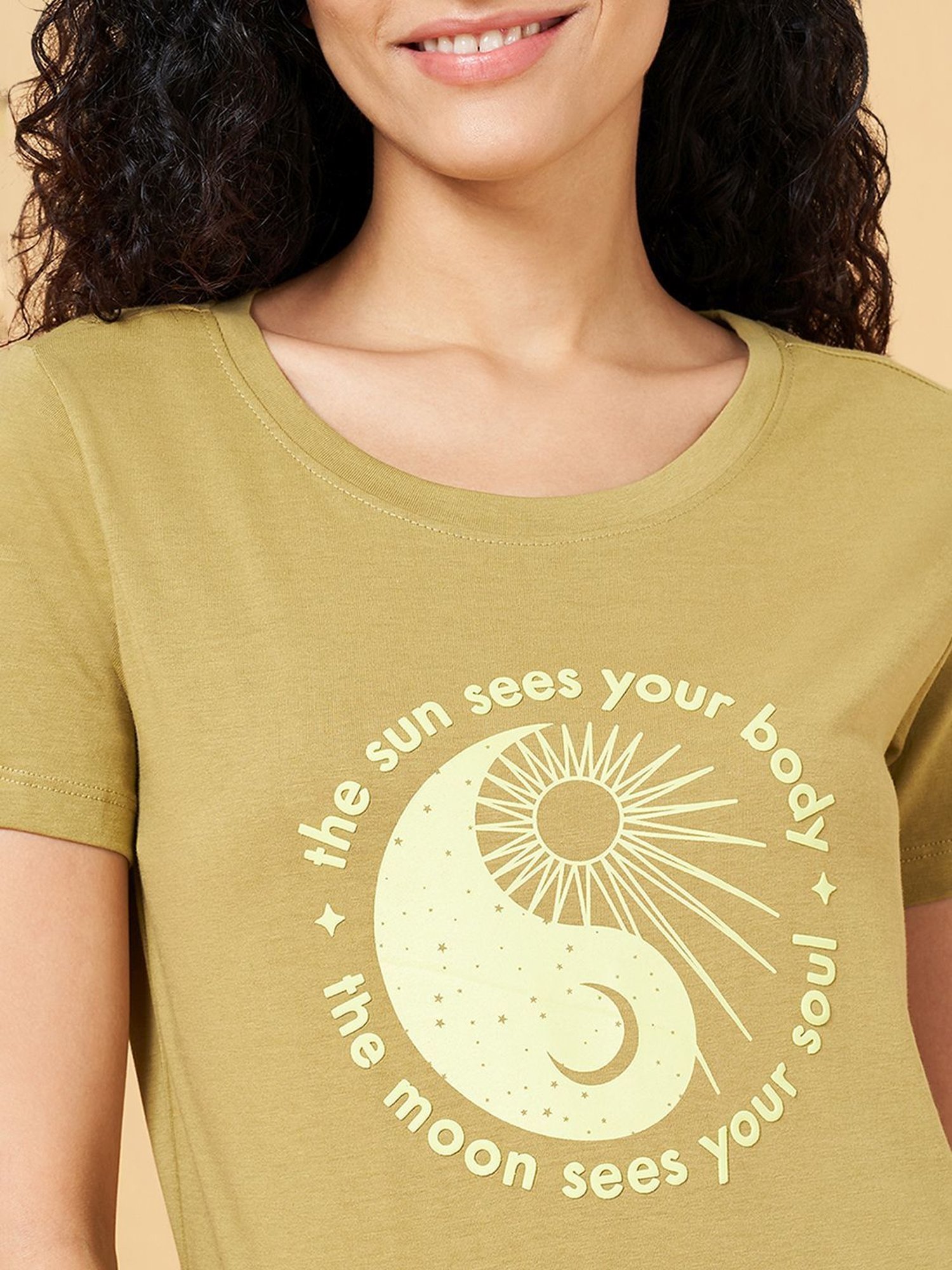 Ajile by Pantaloons Olive Green Cotton Graphic Print Sports T-Shirt