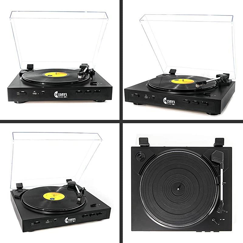 Players, Vintage Turntable with 3-Speed Belt Driven,Bluetooth 5.0 with Built in Speakers, Unique Style Vinyl Player, Supports USB/AUX in/RCA Output (Black Wood)