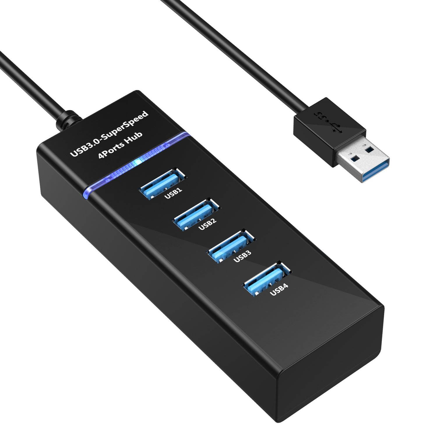 USB Hub, Hhusali 4-Port USB 3.0 Hub (5Gbps Transfer Speed, Lightweight, For Mac and Windows OS)
