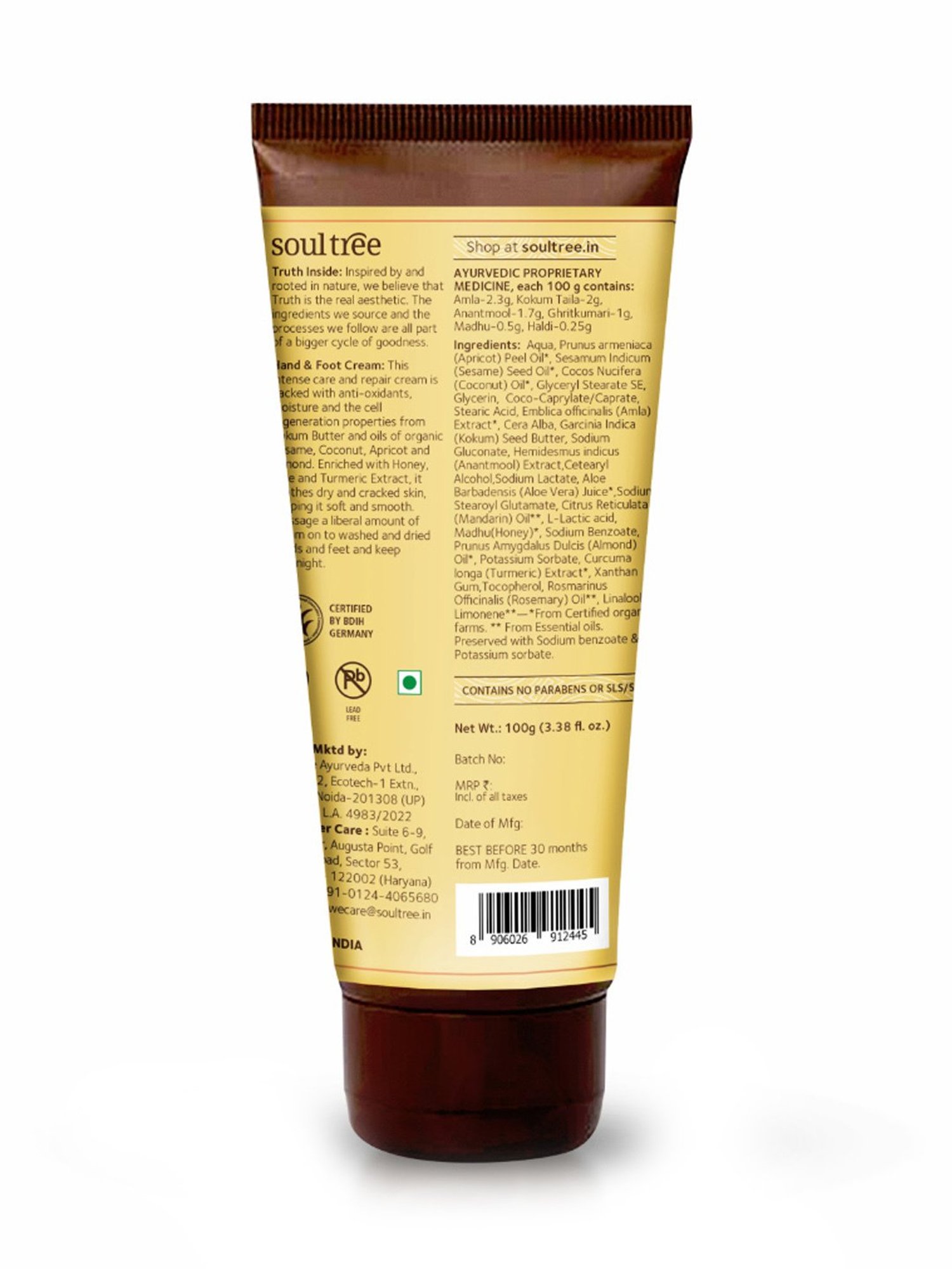 SoulTree Hand & Foot Cream with Kokum & Honey - 100 gm | Ayurvedic Cream