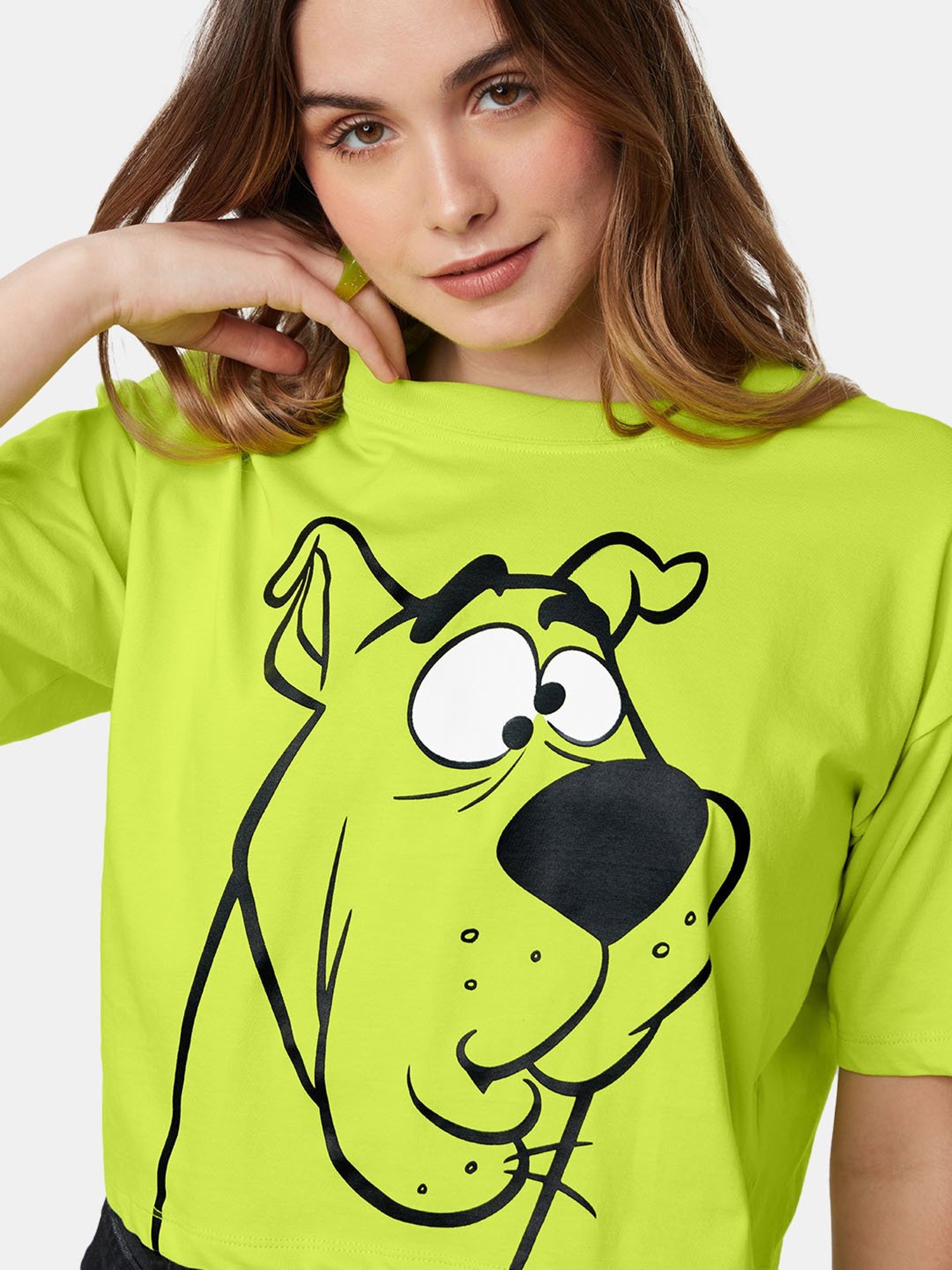 The Souled Store Lime Green Scooby Doo: Huh Printed Oversized T-Shirt