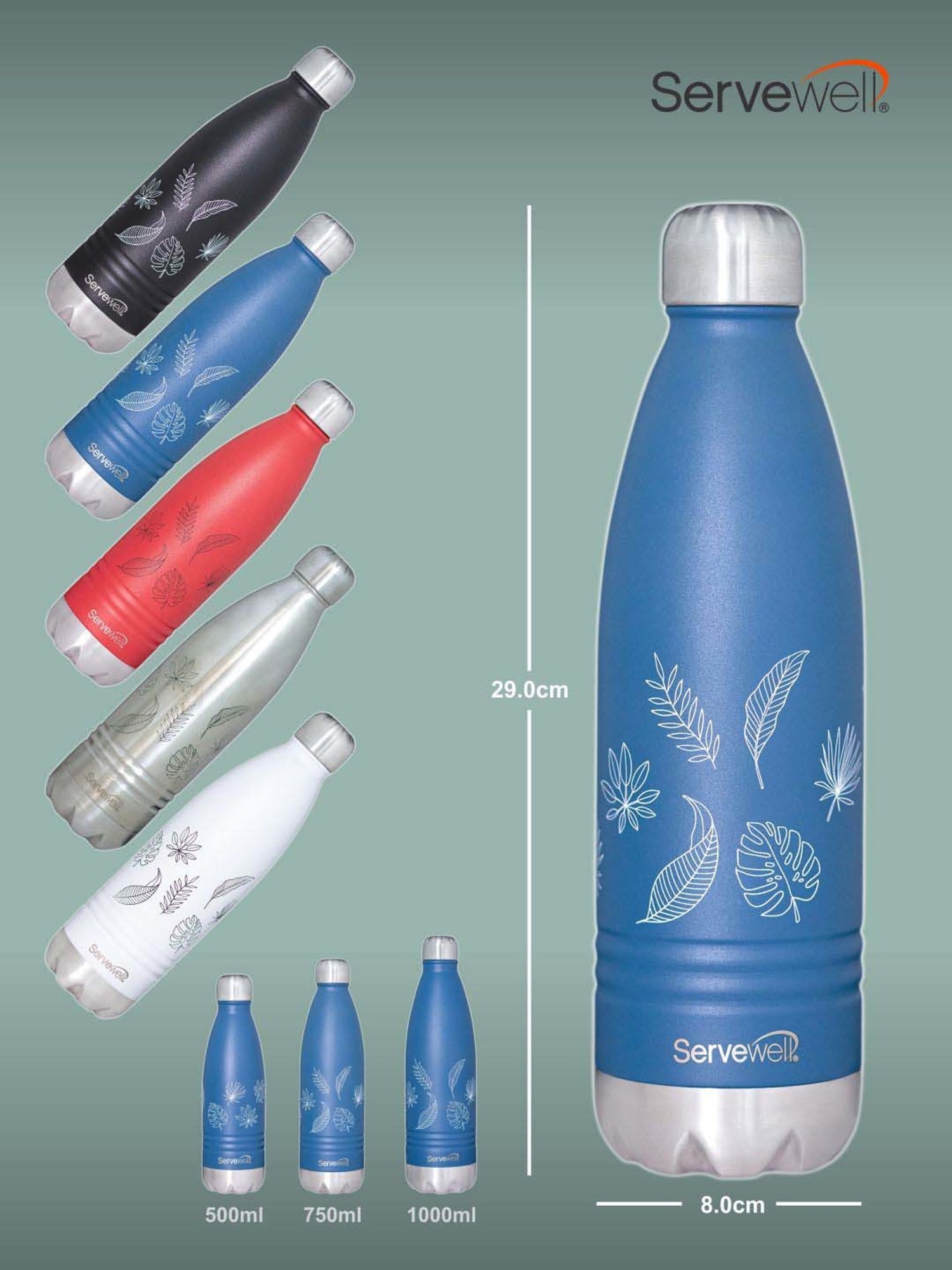 Servewell Indus Blue Stainless Steel Autumn Printed Vacuum Bottle (0.75 L)