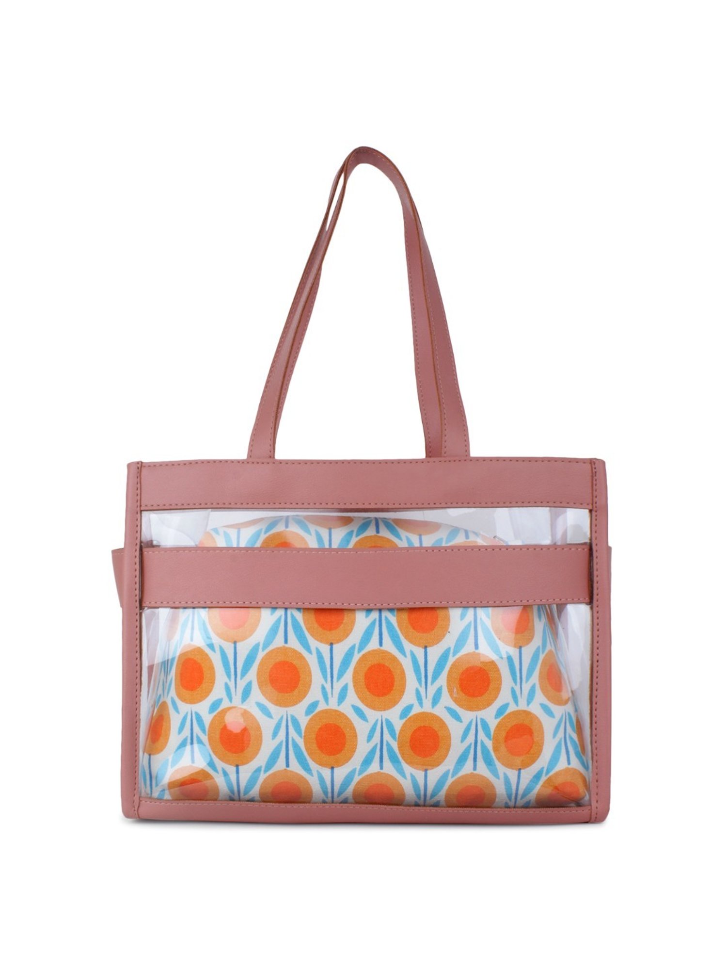 Yelloe Pink Printed Medium Handbag