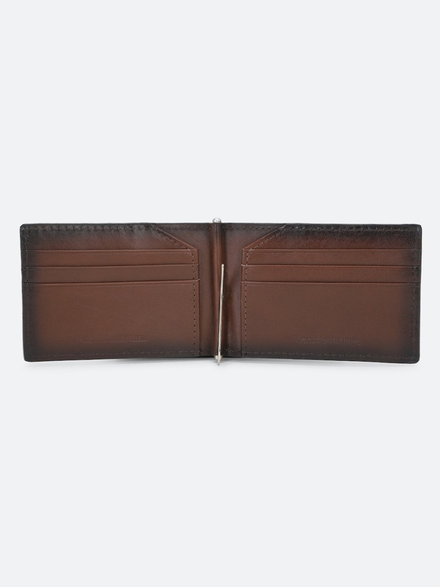 Louis Philippe Brown Leather Solid Money Clip Wallet