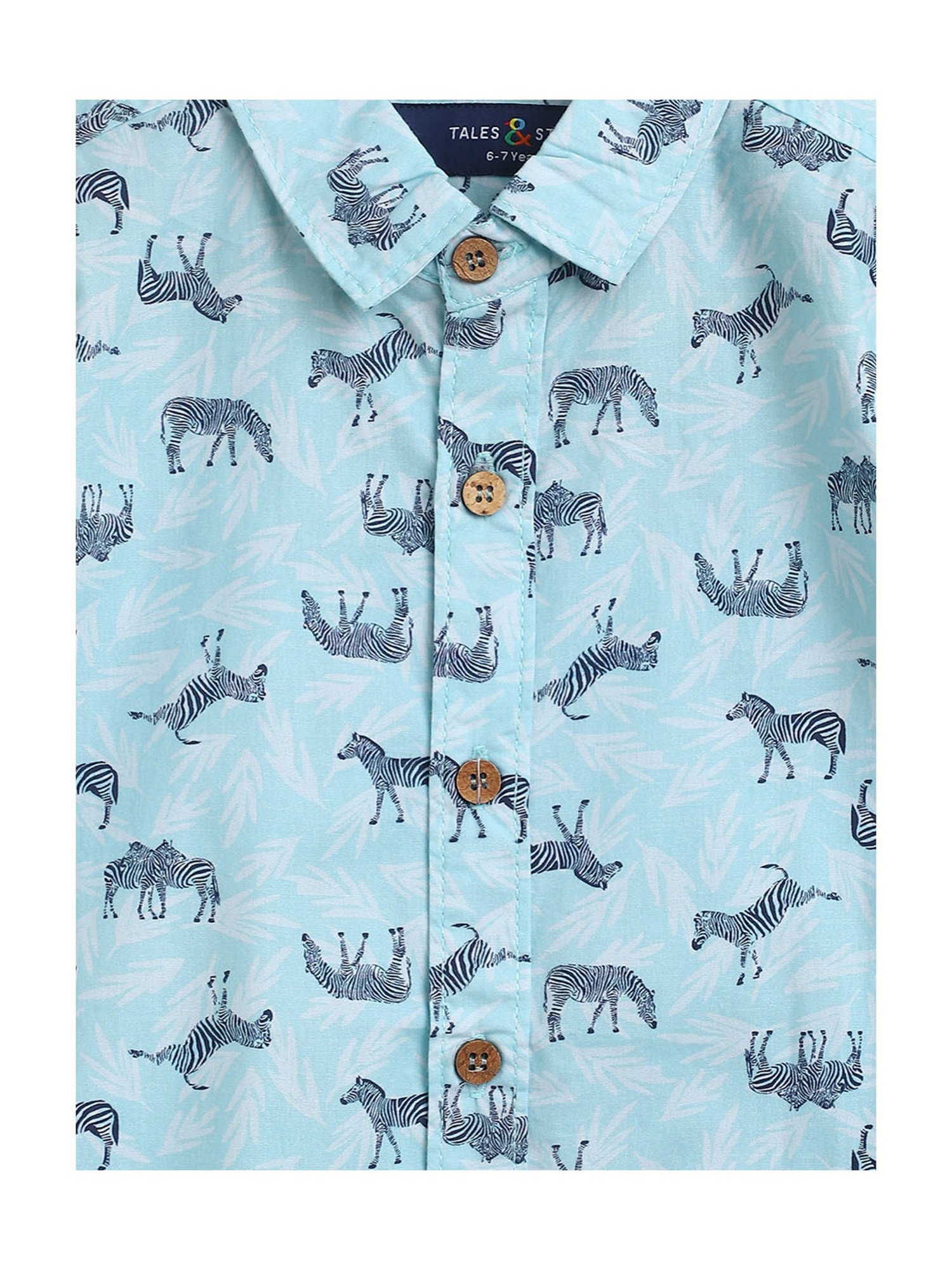 Tales & Stories Kids Sky Blue Printed Full Sleeves Shirt