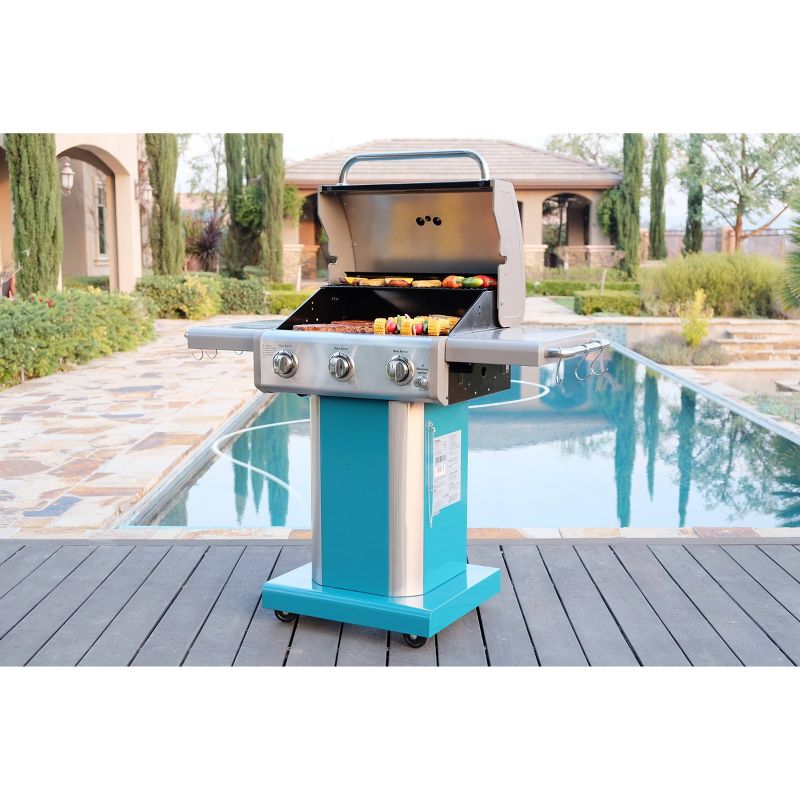 Kenmore 3-Burner Outdoor Patio Gas BBQ Propane Grill PG-4030400LD-TL Teal