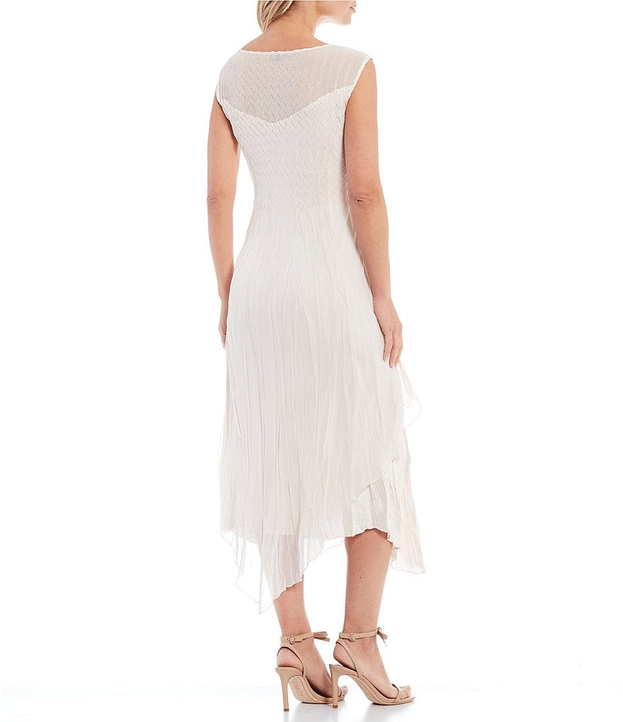 Komarov Beaded Neckline Handkerchief Hem Dress