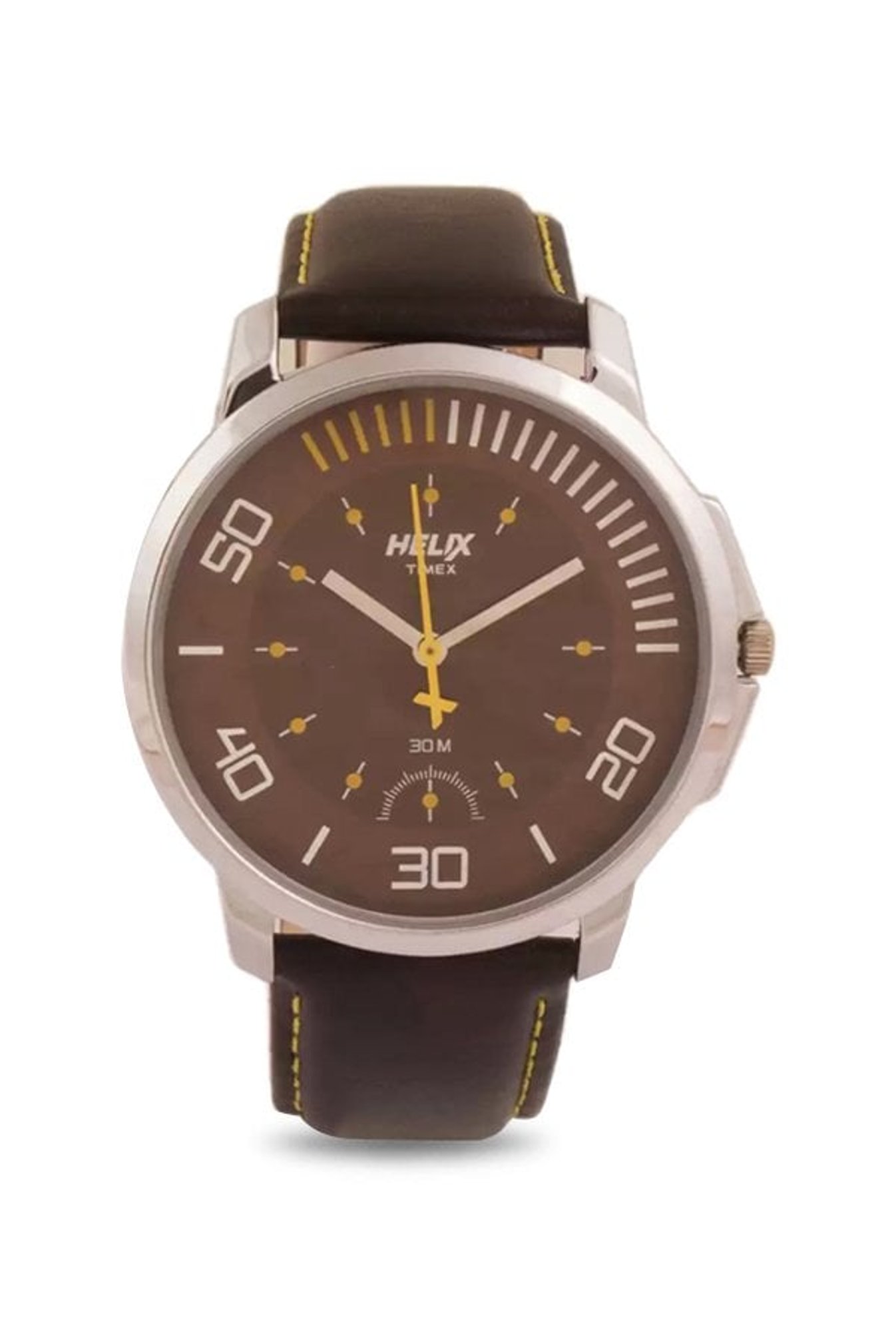 Helix By Timex Brown Round Dial Analog Leather Men Watch - TW027HG06