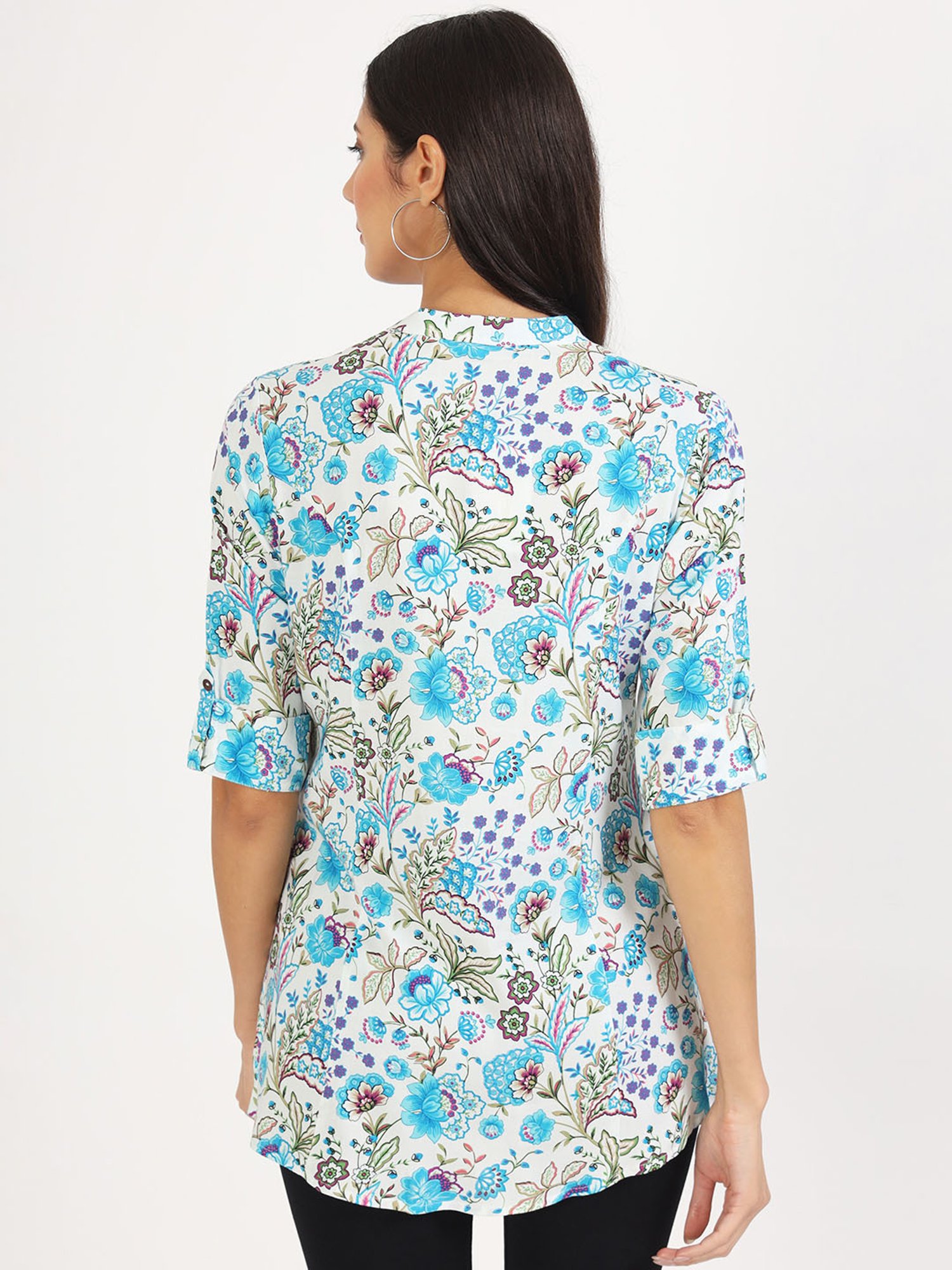 Divena White & Blue Floral Print Tunic