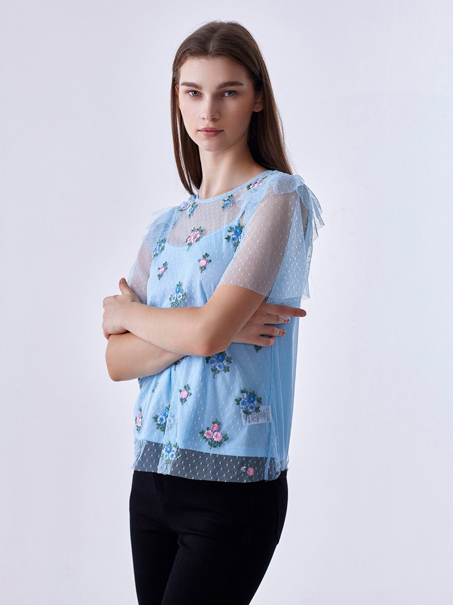 Cover Story Blue Embroidered Top