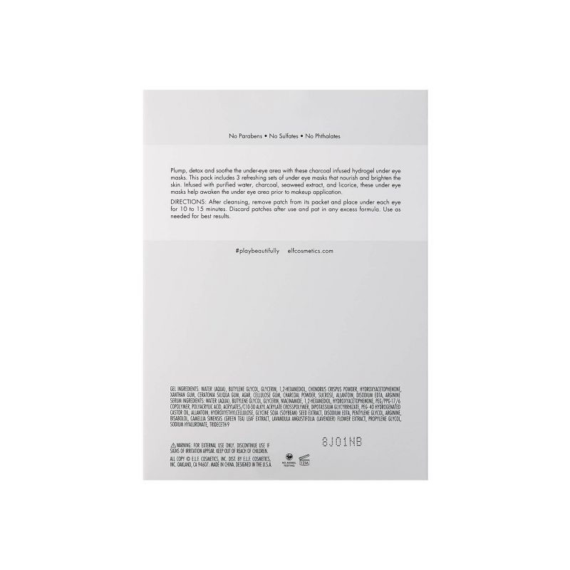 e.l.f. Charcoal Hydrogel Under Eye Mask - 0.14oz & 0.07oz