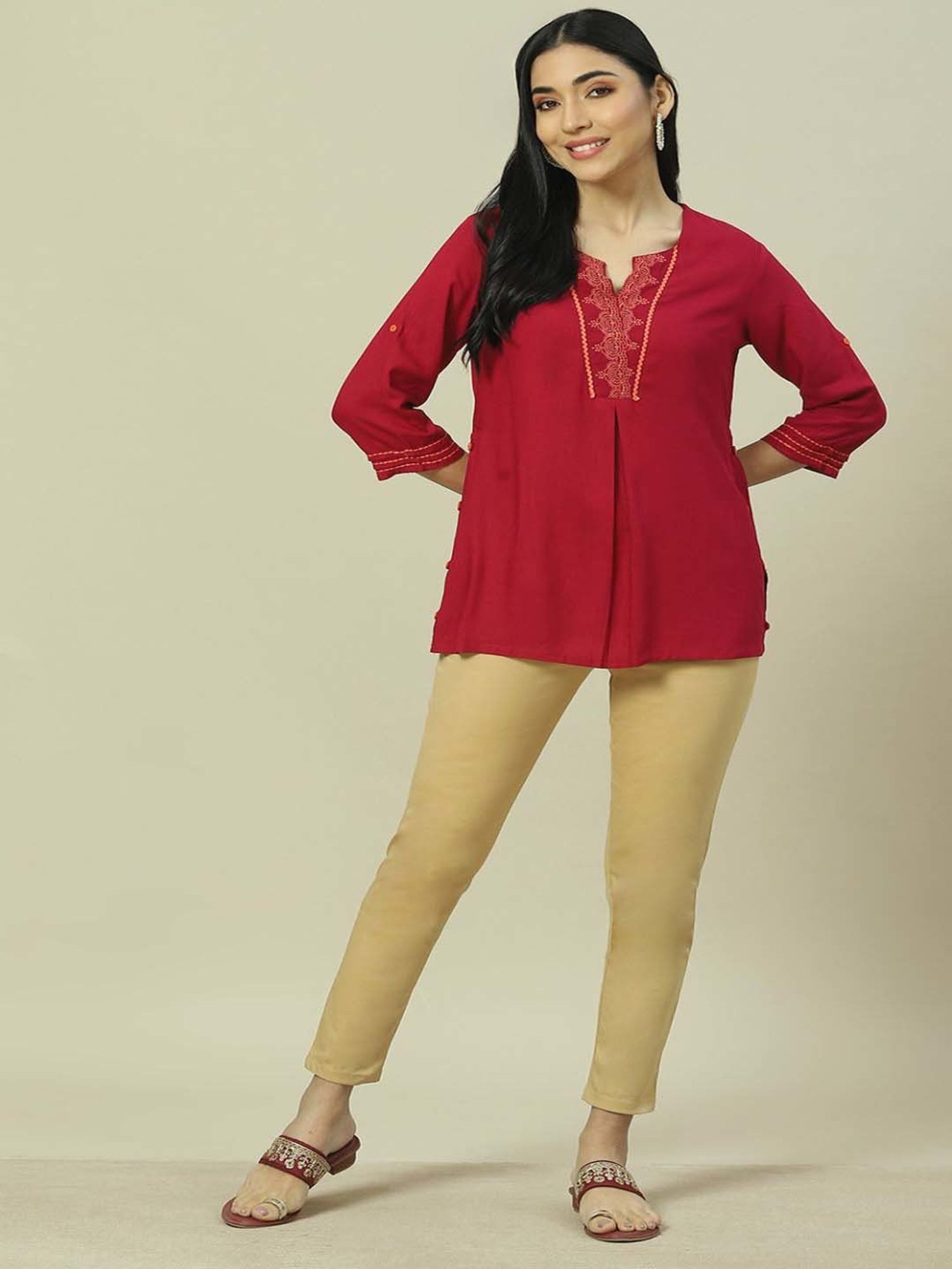 Rangriti Red Embroidered Top