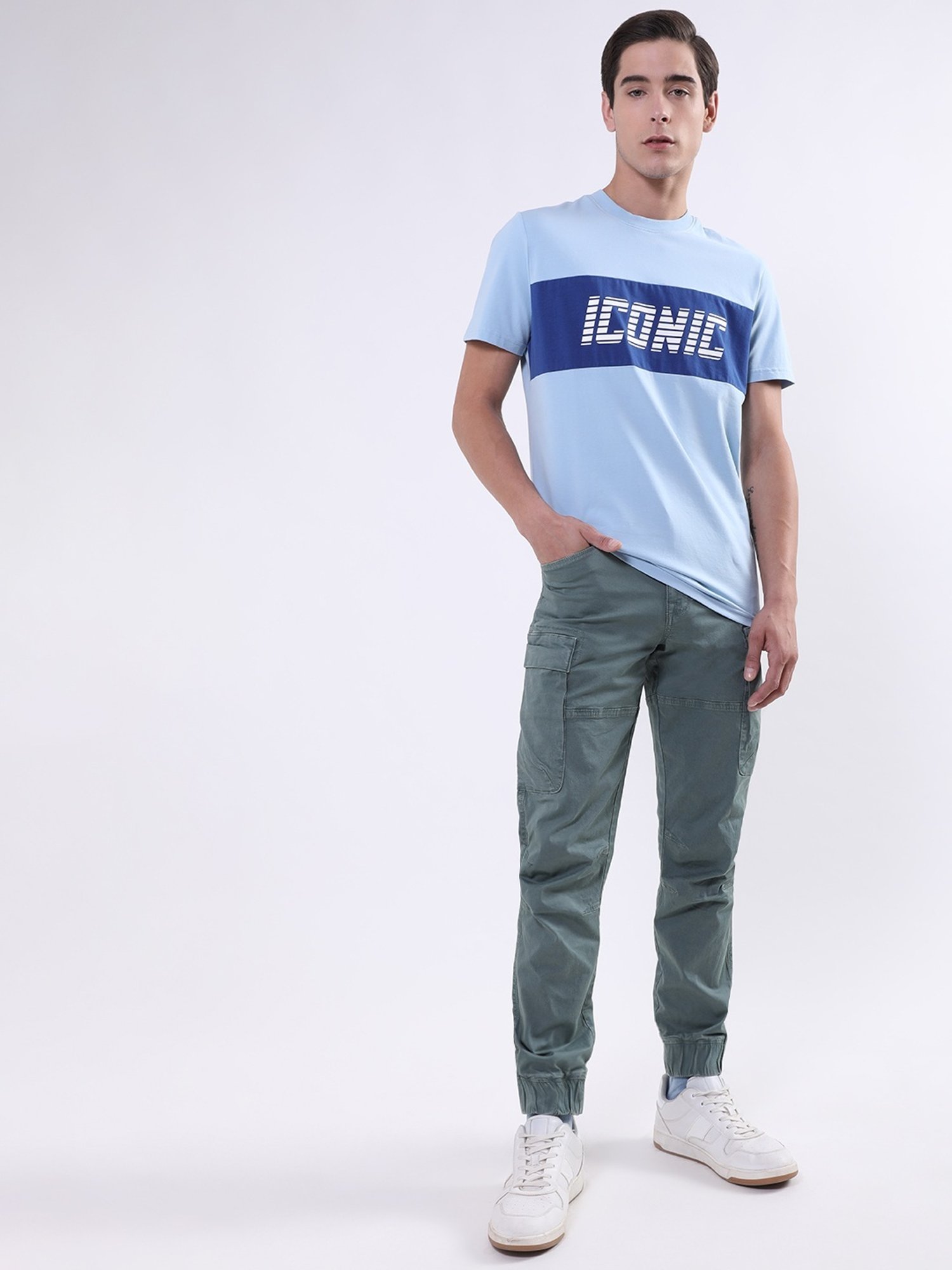 Iconic Sky Cotton Regular Fit Logo Printed T-Shirt