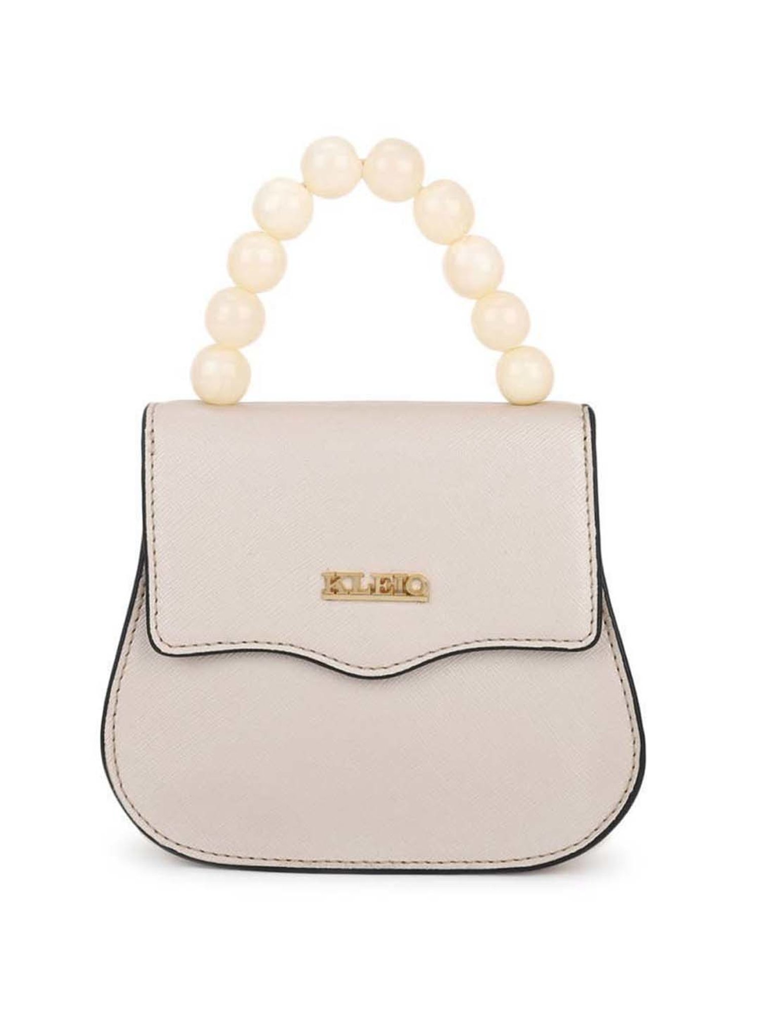 KLEIO Beige Solid Small Satchel Handbag