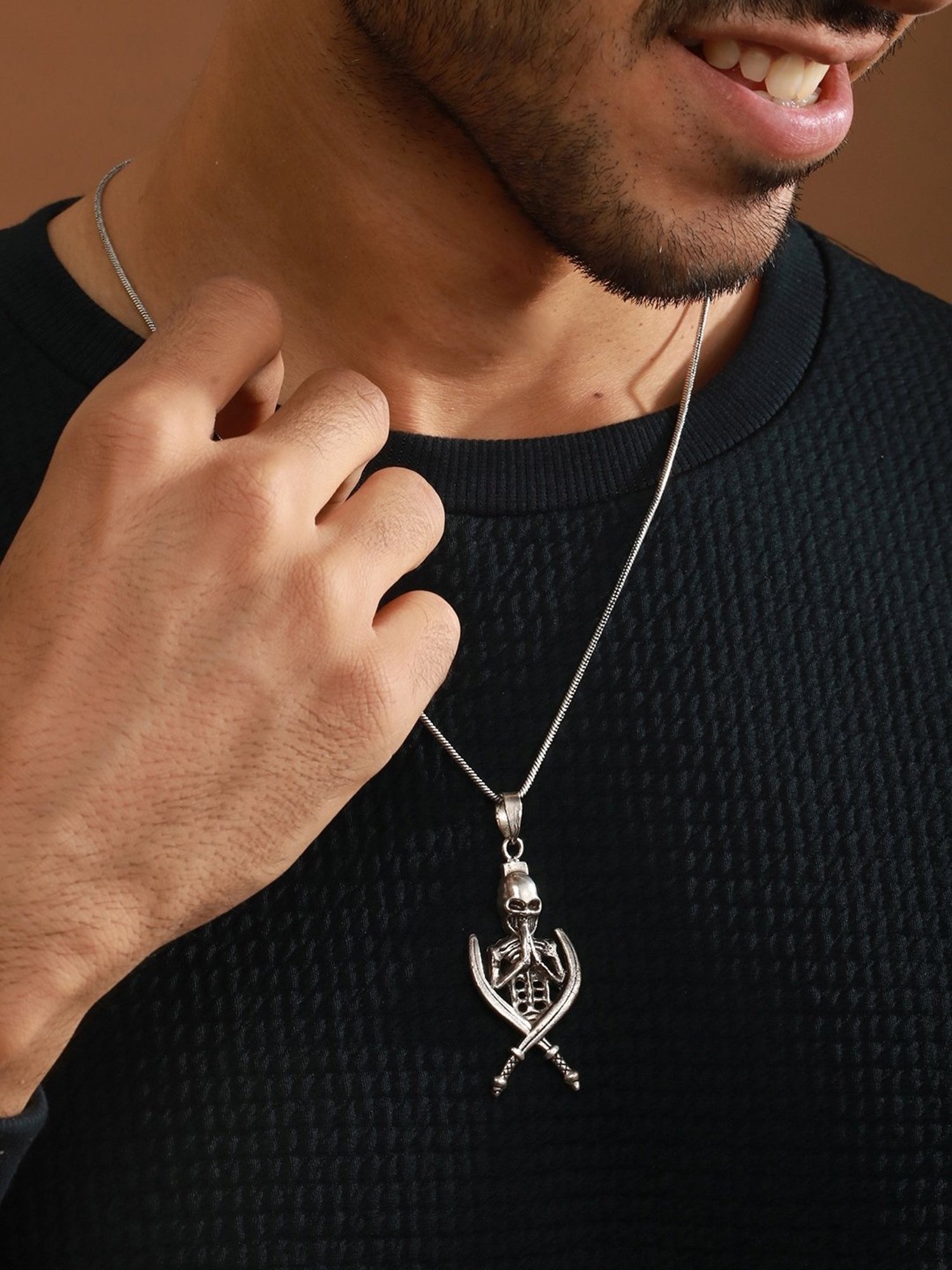 Bold by Priyaasi Sworded Skeleton Black Casual Pendant With Chain for Men